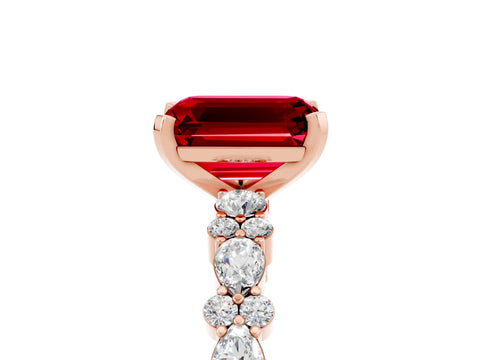 Rose gold Emerald Cut Ruby Solitaire with Side Stones, Pave Band, Four-Prong Setting_41