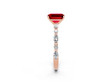 Rose gold Emerald Cut Ruby Solitaire with Side Stones on a Pavé Band and Four-Prong Setting_2