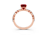 Rose gold Emerald Cut Ruby Solitaire with Side Stones on a Pavé Band and Four-Prong Setting_3