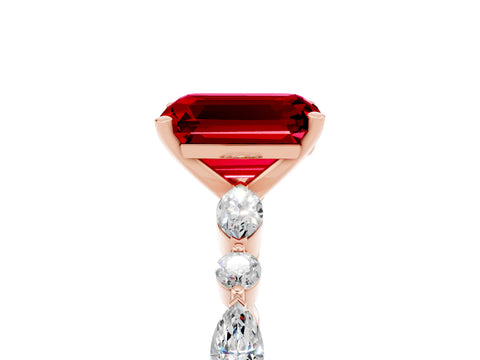 Rose gold Emerald Cut Ruby Solitaire with Side Stones on a Pavé Band and Four-Prong Setting_5