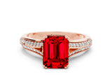 Rose gold Emerald Cut Ruby Split Shank Engagement Ring with Pavé Band