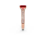 Rose gold Emerald Cut Ruby Split Shank Engagement Ring with Pavé Band_2