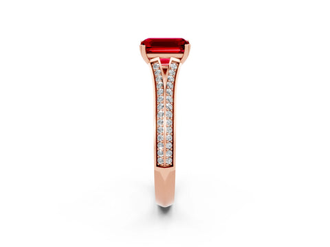 Rose gold Emerald Cut Ruby Split Shank Engagement Ring with Pavé Band_2