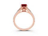 Rose gold Emerald Cut Ruby Split Shank Engagement Ring with Pavé Band_3