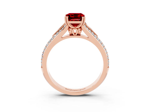 Rose gold Emerald Cut Ruby Split Shank Engagement Ring with Pavé Band_3