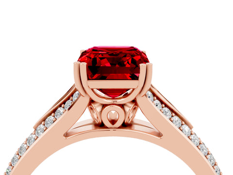 Rose gold Emerald Cut Ruby Split Shank Engagement Ring with Pavé Band_4