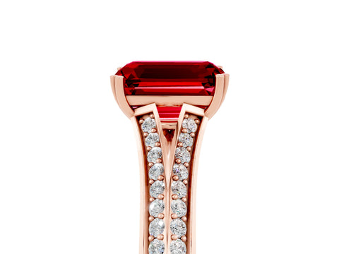 Rose gold Emerald Cut Ruby Split Shank Engagement Ring with Pavé Band_5