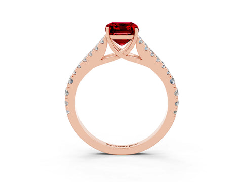 Rose gold Emerald Cut Ruby Split Shank Pavé Engagement Ring with Four-Prong Setting_15