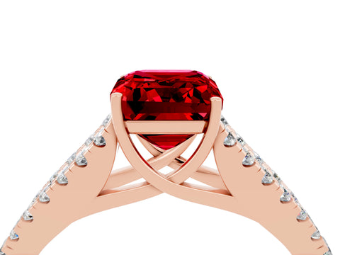 Rose gold Emerald Cut Ruby Split Shank Pavé Engagement Ring with Four-Prong Setting_16