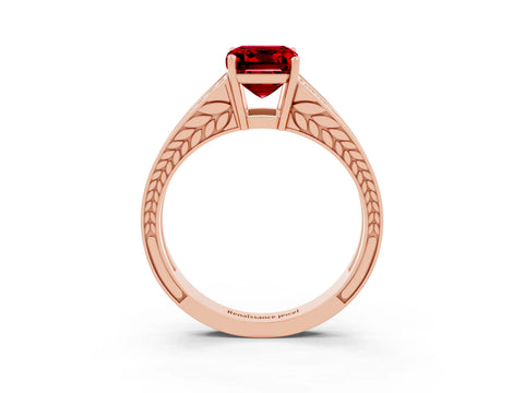 Rose gold Emerald Cut Ruby Split Shank Ring with Pavé Band and Four-Prong Setting_3