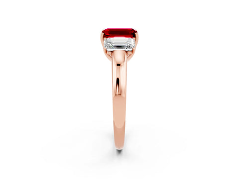 Rose gold Emerald Cut Ruby Three-Stone Ring with Four-Prong Setting and Classic Band_2