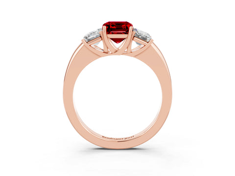 Rose gold Emerald Cut Ruby Three-Stone Ring with Four-Prong Setting and Classic Band_3