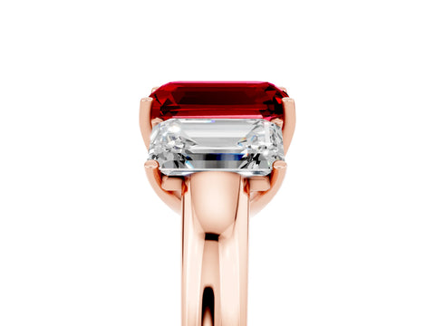Rose gold Emerald Cut Ruby Three-Stone Ring with Four-Prong Setting and Classic Band_5