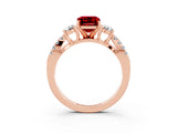 Rose gold Emerald Cut Ruby Three-Stone Ring with Pavé Split Shank and Four-Prong Setting_3