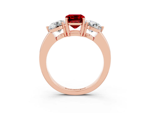 Rose gold Emerald Cut Ruby Three-Stone Ring with Prong Setting and Classic Band_3