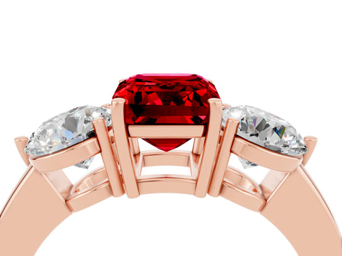 Rose gold Emerald Cut Ruby Three-Stone Ring with Prong Setting and Classic Band_4