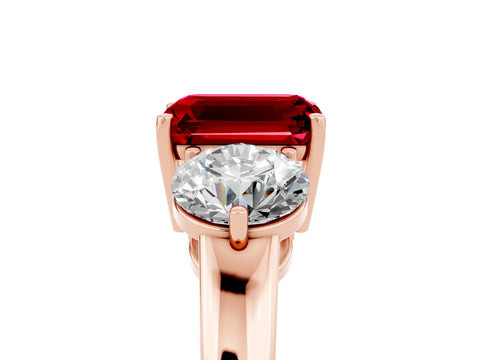 Rose gold Emerald Cut Ruby Three-Stone Ring with Prong Setting and Classic Band_5