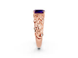 Rose gold Emerald Cut Solitaire Amethyst Leaf-Inspired Vine Band Ring with Prong Setting_2