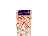 Rose gold Emerald Cut Solitaire Amethyst Leaf-Inspired Vine Band Ring with Prong Setting_5