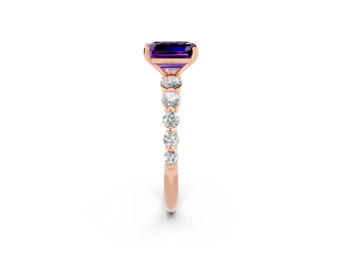 Rose gold Emerald Cut Solitaire Amethyst Ring with Pave Band and Four-Prong Setting_2