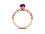 Rose gold Emerald Cut Solitaire Amethyst Ring with Pave Band and Four-Prong Setting_3