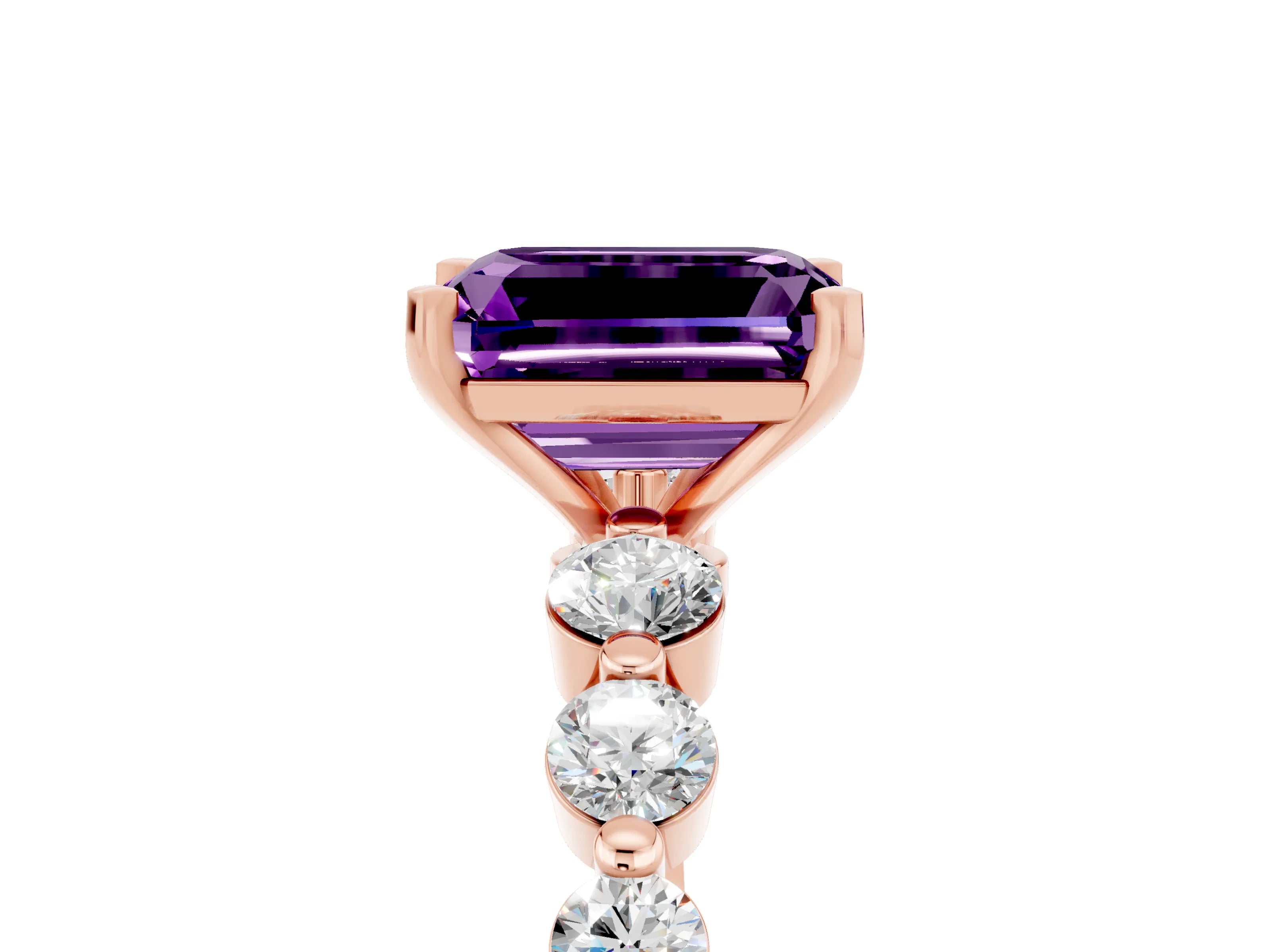 Rose gold Emerald Cut Solitaire Amethyst Ring with Pave Band and Four-Prong Setting_5