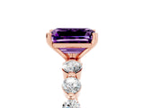 Rose gold Emerald Cut Solitaire Amethyst Ring with Pave Band and Four-Prong Setting_5