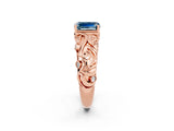 Rose gold Emerald Cut Solitaire Aquamarine Leaf-Inspired Vine Band Ring with Prong Setting_2