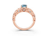 Rose gold Emerald Cut Solitaire Aquamarine Leaf-Inspired Vine Band Ring with Prong Setting_3