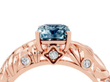 Rose gold Emerald Cut Solitaire Aquamarine Leaf-Inspired Vine Band Ring with Prong Setting_4