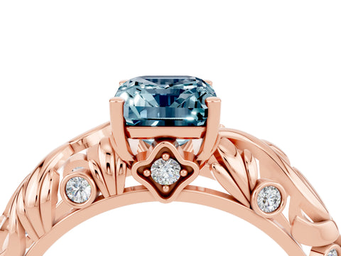 Rose gold Emerald Cut Solitaire Aquamarine Leaf-Inspired Vine Band Ring with Prong Setting_4