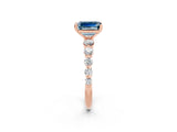 Rose gold Emerald Cut Solitaire Aquamarine Ring with Pave Band and Four-Prong Setting_2
