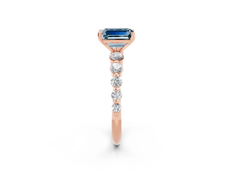 Rose gold Emerald Cut Solitaire Aquamarine Ring with Pave Band and Four-Prong Setting_2