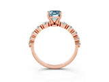 Rose gold Emerald Cut Solitaire Aquamarine Ring with Pave Band and Four-Prong Setting_3