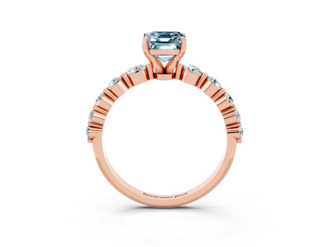 Rose gold Emerald Cut Solitaire Aquamarine Ring with Pave Band and Four-Prong Setting_3
