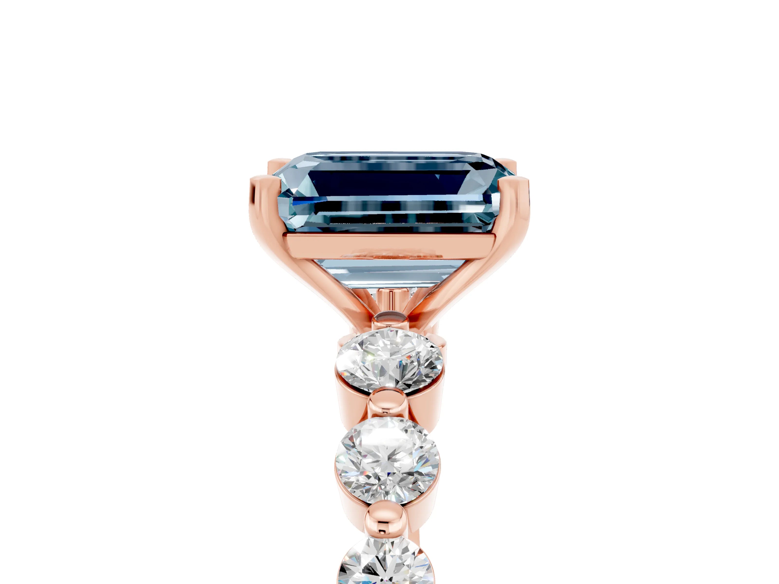 Rose gold Emerald Cut Solitaire Aquamarine Ring with Pave Band and Four-Prong Setting_5