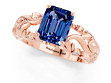Rose gold Emerald Cut Solitaire Blue Sapphire Leaf-Inspired Vine Band Ring with Prong Setting_1