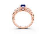 Rose gold Emerald Cut Solitaire Blue Sapphire Leaf-Inspired Vine Band Ring with Prong Setting_3