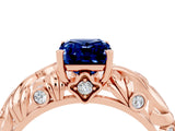 Rose gold Emerald Cut Solitaire Blue Sapphire Leaf-Inspired Vine Band Ring with Prong Setting_4