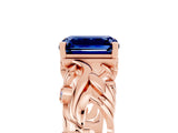Rose gold Emerald Cut Solitaire Blue Sapphire Leaf-Inspired Vine Band Ring with Prong Setting_5