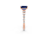 Rose gold Emerald Cut Solitaire Blue Sapphire Ring with Pave Band and Four-Prong Setting_2