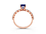 Rose gold Emerald Cut Solitaire Blue Sapphire Ring with Pave Band and Four-Prong Setting_3