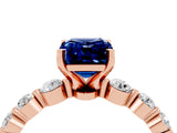 Rose gold Emerald Cut Solitaire Blue Sapphire Ring with Pave Band and Four-Prong Setting_4