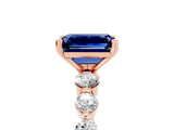Rose gold Emerald Cut Solitaire Blue Sapphire Ring with Pave Band and Four-Prong Setting_5