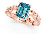 Rose gold Emerald Cut Solitaire Blue Topaz Leaf-Inspired Vine Band Ring with Prong Setting_1