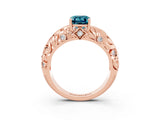 Rose gold Emerald Cut Solitaire Blue Topaz Leaf-Inspired Vine Band Ring with Prong Setting_3