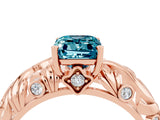 Rose gold Emerald Cut Solitaire Blue Topaz Leaf-Inspired Vine Band Ring with Prong Setting_4