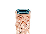 Rose gold Emerald Cut Solitaire Blue Topaz Leaf-Inspired Vine Band Ring with Prong Setting_5