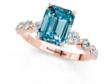 Rose gold Emerald Cut Solitaire Blue Topaz Ring with Pave Band and Four-Prong Setting_1