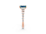 Rose gold Emerald Cut Solitaire Blue Topaz Ring with Pave Band and Four-Prong Setting_2